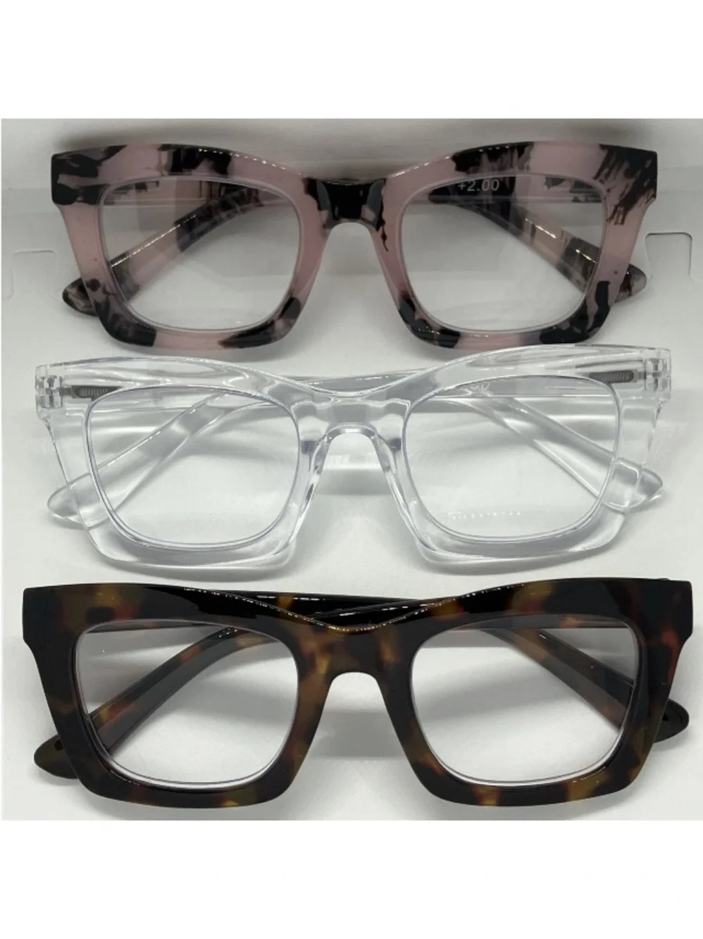 3 Pr. Oversized Pink Leopard Clear 2.0 Womens Reading Glasses Square Readers New